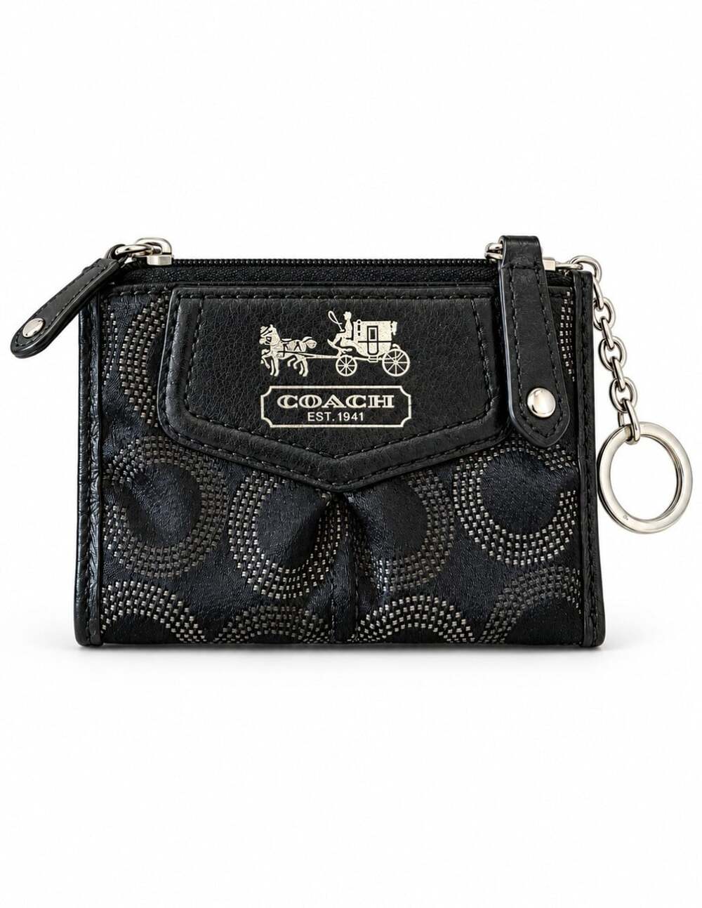 Coach Signature C Coin Purse Key Pouch Black Horse Carriage Logo Vintage Y2K